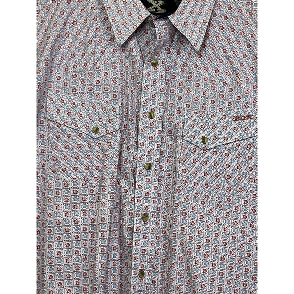 Wrangler 20X Men's Size XL Blue/Red Pearl Snap Front Geometric Print Shirt - Picture 6 of 8